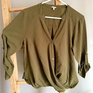 Charlotte Russe Olive Green Twist-Hem Button-Front Blouse